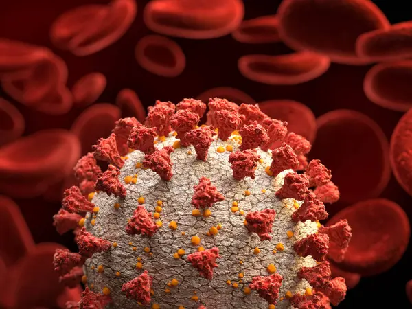 Coronavirus Rond Bloedcellen Stockafbeelding