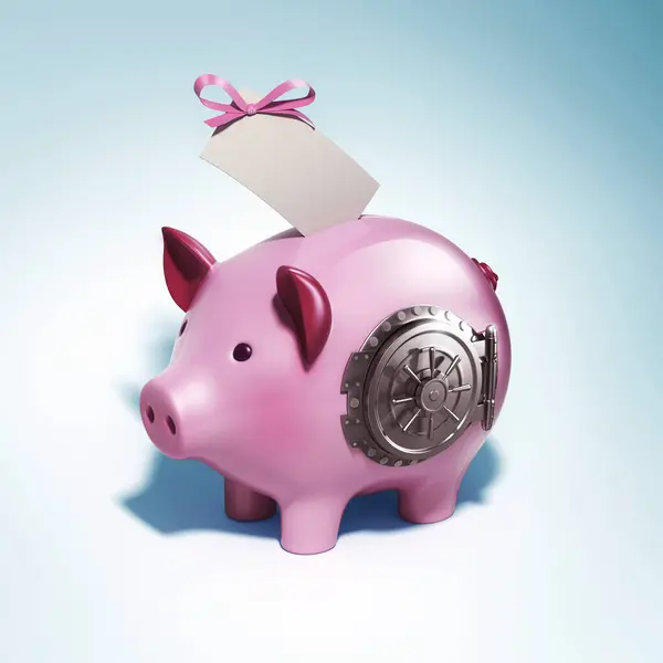 Roze Ping Gebruikt Geld Besparen Met Enveloppe Bovenop Rechtenvrije Stockafbeeldingen