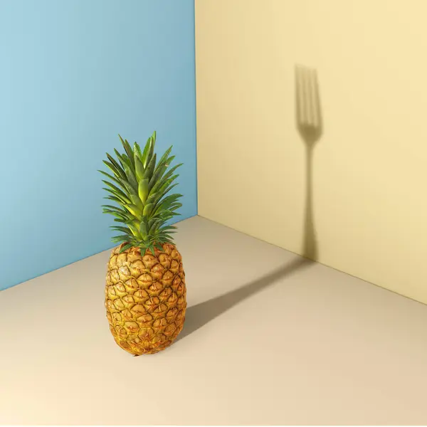 Ananas Fruit Een Schaduw Van Vork Stockfoto