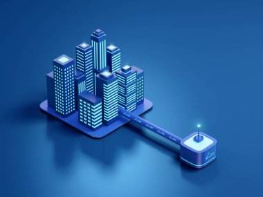 Isometric Chrome City 3D illüstrasyon