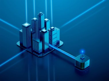 Isometric Chrome City 3D illüstrasyon