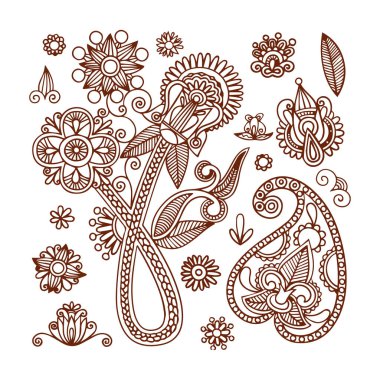 Güzel çiçek sanatı ve mandala vektör tasarımı