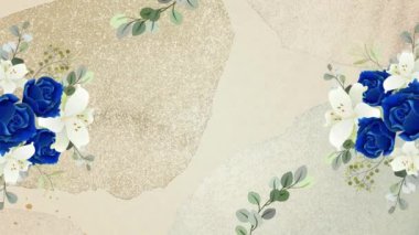 Düğünler ve sevgililer günü için mükemmel, altın rengi bir arka planda beliren mavi gül çerçeveli bir kompozisyon.