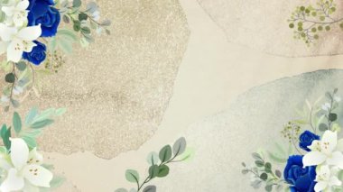 Düğünler ve sevgililer günü için mükemmel, altın rengi bir arka planda beliren mavi gül çerçeveli bir kompozisyon.