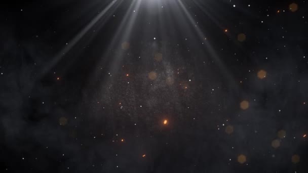暗い背景に飛んでいる抽象的な塵と激しいオレンジ色の輝く粒子 — ストック動画