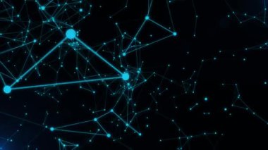 Noktaları ve çizgileri olan soyut çokgen uzay hareketli dijital bağlantı veri teknolojisi ve bilimsel illüstrasyon arka planı
