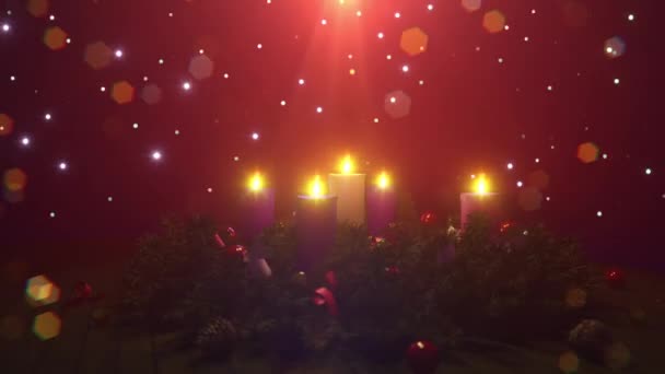 降临的花环与蜡烛 Advent Wreath Candles 是节庆电影和庆祝场景中的电影的电影镜头 也很好的背景的场景和标题 — 图库视频影像