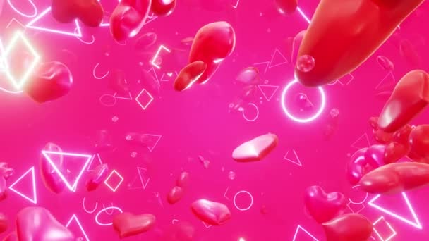 Bubbles Heart Love Neon Metraje Movimiento Para Películas Románticas Cinematográficas — Vídeo de stock