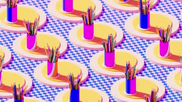 Color Pencil Cup Ist Filmmaterial Für Pop Art Filme Und — Stockvideo