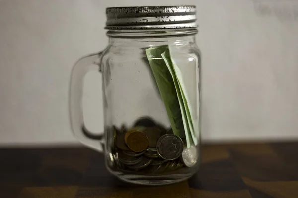 Money Glass Jar Backgrounds Advertisements Wallpapers Business Scenes Investment Actual — Stock Photo, Image