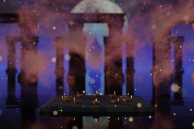 Festival ve din sahnesinde reklam ve duvar kâğıdı için 3 boyutlu illüstrasyon arka planı. Dekoratif konseptte 3B canlandırma.