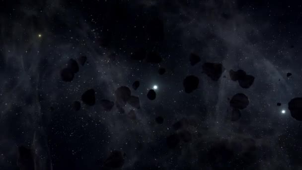 太空中的小行星 是科幻电影的运动镜头 也是太空场景中的电影 也有很好的场景和标题背景 — 图库视频影像