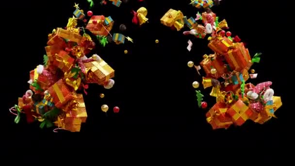 Collection Christmas Objects Explosion Filmato Alpha Motion Film Del Festival — Video Stock