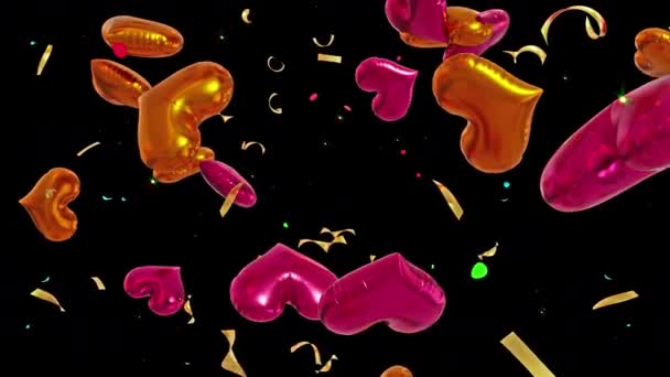 Confetti Objects Heart Balloon Film För Festivalfilmer Och Filmisk Film — Stockvideo