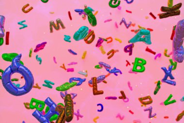 Eğitim ve okul sahnesinde reklam ve duvar kâğıdı için 3 boyutlu illüstrasyon. Dekoratif konseptte 3B canlandırma.