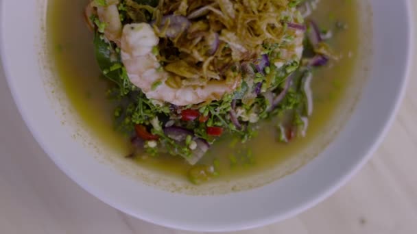 Comida Tailandesa Salada Flores Neem Com Camarão Comida Tailandesa — Vídeo de Stock