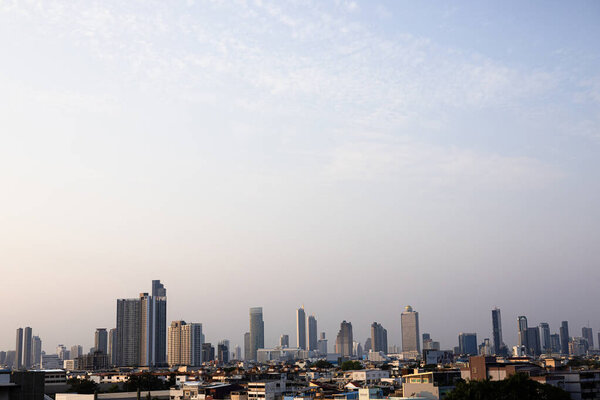Aerial View Of Office Buildings In Bangkok City Downtown. Wallpaper. background.
