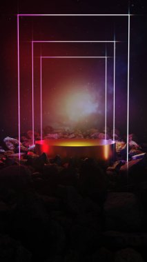 Doğada ve seyahat sahnesinde reklam ve duvar kâğıdı için 3 boyutlu illüstrasyon arka planı. Dekoratif konseptte 3B canlandırma.