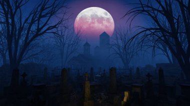 Grave On The Night of the Horror, 3 boyutlu tanıtım arkaplanı festival ve din sahnesi için duvar kağıdı. Dekoratif konseptte 3B canlandırma.