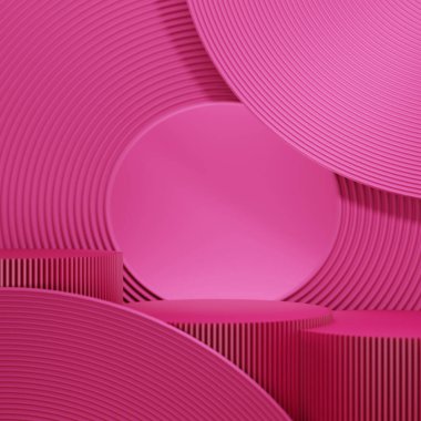Minimal Sahne Pembe Podyum, reklamcılık ve minimalizm ve ürün sahnelerinde duvar kağıdı için 3 boyutlu illüstrasyon arka planı. Dekoratif konseptte 3B canlandırma.