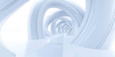 Gökyüzü arkaplanlı soyut beyaz fütüristik ortam 3D resimlendirme modern fütürist dış mimari sanat kavramı duvar kağıdı arka planı