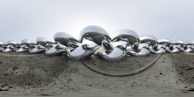 360 derece tam panorama çevre haritası. Metalik duvarların soyut çevresi. Beton zemin ve gökyüzü çizimi 3D. hdri hdr vr sanal gerçeklik içeriği bilim kurgu teknolojisi tasarımı modern
