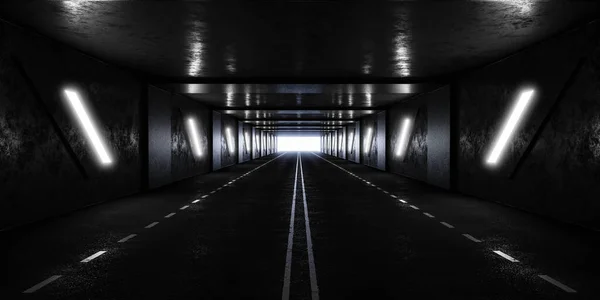 Σκούρο Οδικό Αυτοκινητόδρομο Υπόγεια Σήραγγα Φώτα Καθιστούν Εικόνα Υπέδαφος Σωλήνα — Φωτογραφία Αρχείου