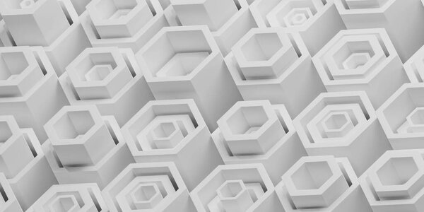A pattern made up of white cubes with a black and white background