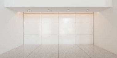 Beyaz duvarlı, fayanslı boş bir oda.