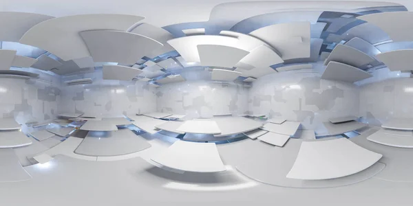 Panorama Sphérique Complet Une Salle Blanche Futuriste 360 Degrés Panorama — Photo