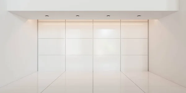 An empty room with white tiles on the floor