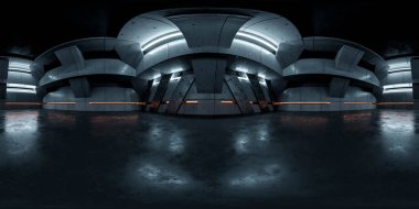 Üzerinde bir sürü ışık bulunan fütüristik bir bina 360 derece tam panorama çevre haritası 3d görüntü hdri hdr vr sanal gerçeklik içeriği