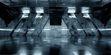 Fütürist bir binanın siyah beyaz bir fotoğrafı 3D resimleme