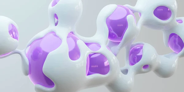 A group of white and purple objects on a white surface 3d render illustration