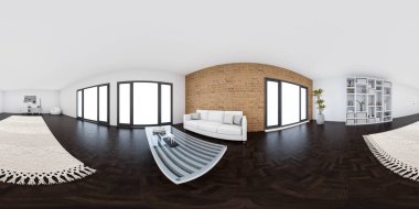 Beyaz mobilyalı oturma odası 360 derece tam panorama ortamı haritası 3d görüntü hdri hdr vr sanal gerçeklik içeriği