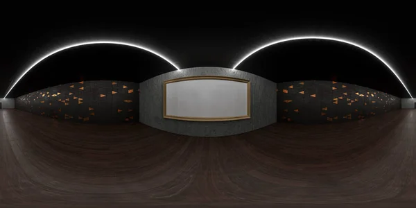 A room with a mirror and lights on the wall equirectangular 360 degree panorama vr virtual reality content