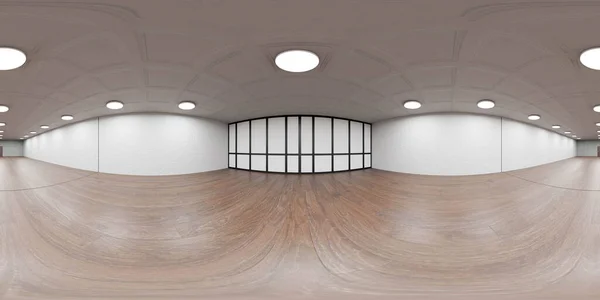 Ένα Μεγάλο Δωμάτιο Ξύλινο Πάτωμα Και Μεγάλα Παράθυρα Equiορθογώνιο 360 Φωτογραφία Αρχείου