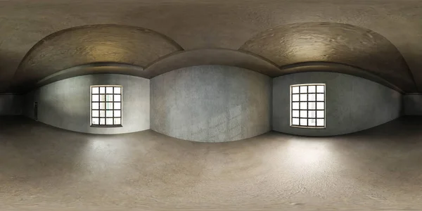 Απλό Λιτό Δωμάτιο Δύο Παράθυρα Βιομηχανική Αρχιτεκτονική 360 Panorama Περιβάλλον Royalty Free Εικόνες Αρχείου