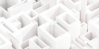 Basit beyaz bloklardan yapılmış temiz, minimalist bir kalıp, yakın çekim görüntüsü.