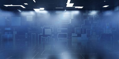 Mobilya ve yerleşimcilerden yoksun, sayısız kaynaktan gelen ışıkla dolu bir oda..