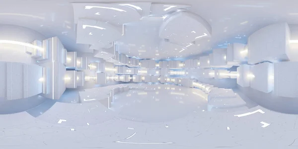 stock image A photograph showcasing a large white room filled with numerous bright lights. equirectangular 360 degree panorama vr virtual reality content