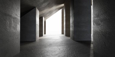 Sondan süzülen parlak bir ışıkla aydınlatılmış uzun bir koridor..