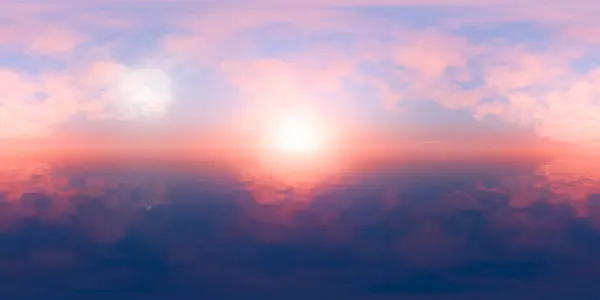 在广阔柔和的云彩下 静谧地展示着夕阳西下的景象 在天空中反射出粉色 蓝色和紫色的暖色调 营造出宁静而梦幻的氛围 — 图库照片#