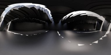 Pürüzsüz çizgileri ve yenilikçi mimarisi olan modern ve fütürist bir bina. Bina gökyüzüne karşı dik duruyor, ileri teknoloji ve tasarım hissi yayıyor. eşdörtgen 360 derece