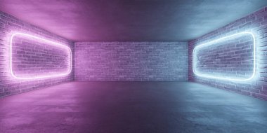 Çıplak tuğladan duvarları olan, mobilya ve dekorasyondan yoksun, neon ışıklarla aydınlatılmış, parlak bir ışık saçan bir oda. Boş alan, sanayiyi vurgulayarak minimalist bir ortam yaratıyor.
