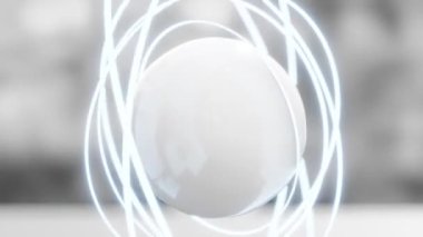 Geometrik tasarımlı ve parlak mavi ışık yayan sıcak bir ışığın yakın çekimi. Soyut geometrik şekiller görüntüler. 3D render kusursuz döngü animasyon 4k 60 fps