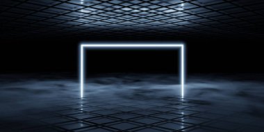 Karanlık ve puslu bir ortamda ışıldayan dikdörtgen bir kapı ya da kapı aralığının olduğu fütüristik bir sahne. Zemin yansıtıcıdır. Yumuşak ışıklandırma ve şebeke deseni ile ruhani atmosferi güçlendirir.