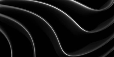 Siyah ve gri tonlarında dalgalı çizgiler içeren pürüzsüz, akıcı soyut bir tasarım, derinlik ve hareket hissi yaratır..