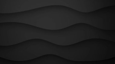 4k 60fps Soyut siyah dalgalı arka plan düz kıvrımlar ve katmanlar ile video döngüsü, modern ve parlak bir tasarım oluşturur.