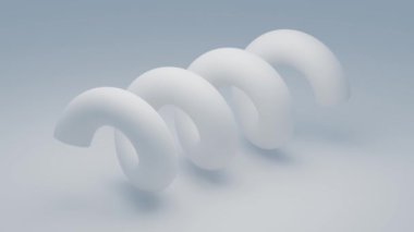 4k 60fps düz, beyaz, spiral şekillerden oluşan bir seri videonun yumuşak, hafif bir arkaplana karşı dizilmiş halkası. Tasarım minimalist ve modern, kıvrımları ve akıcılığı vurguluyor..